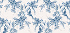 Blue Bird Toile Wallpaper : Indigo Leaf And Bird Pattern - flat design