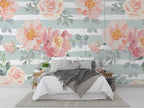 Watercolor Rose Wallpaper : Pink Floral Stripe Mural - View 4