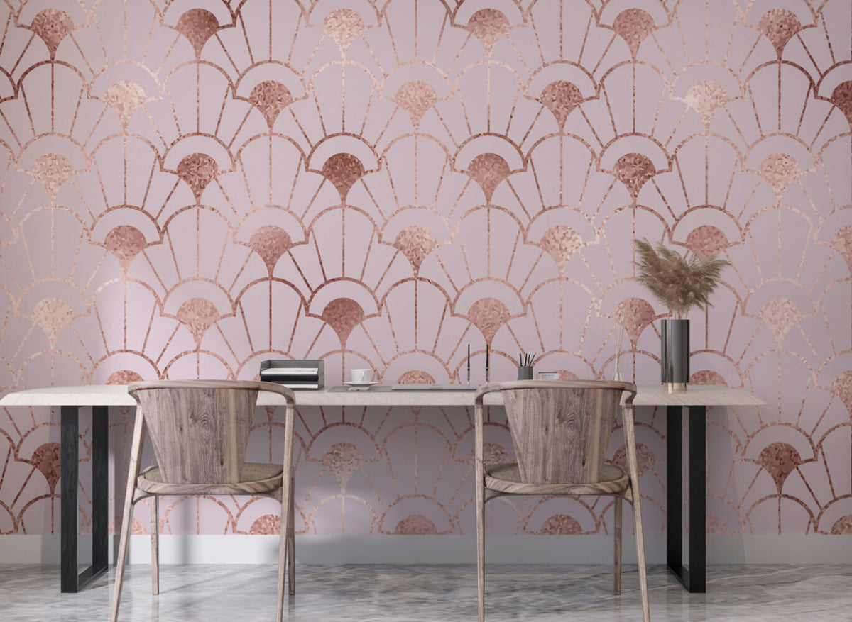Pink Art Deco Wallpaper : Rose Gold Fan Geometric Pattern
