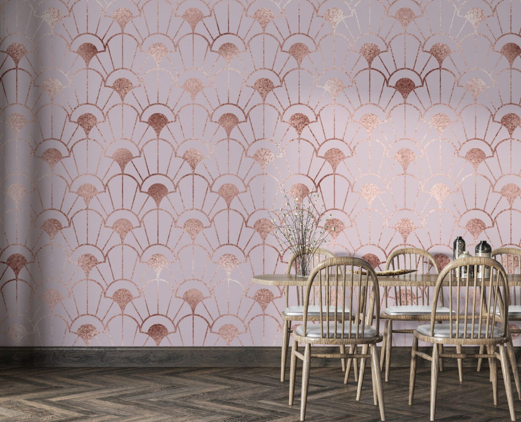 Pink Art Deco Wallpaper : Rose Gold Fan Geometric Pattern - View 4