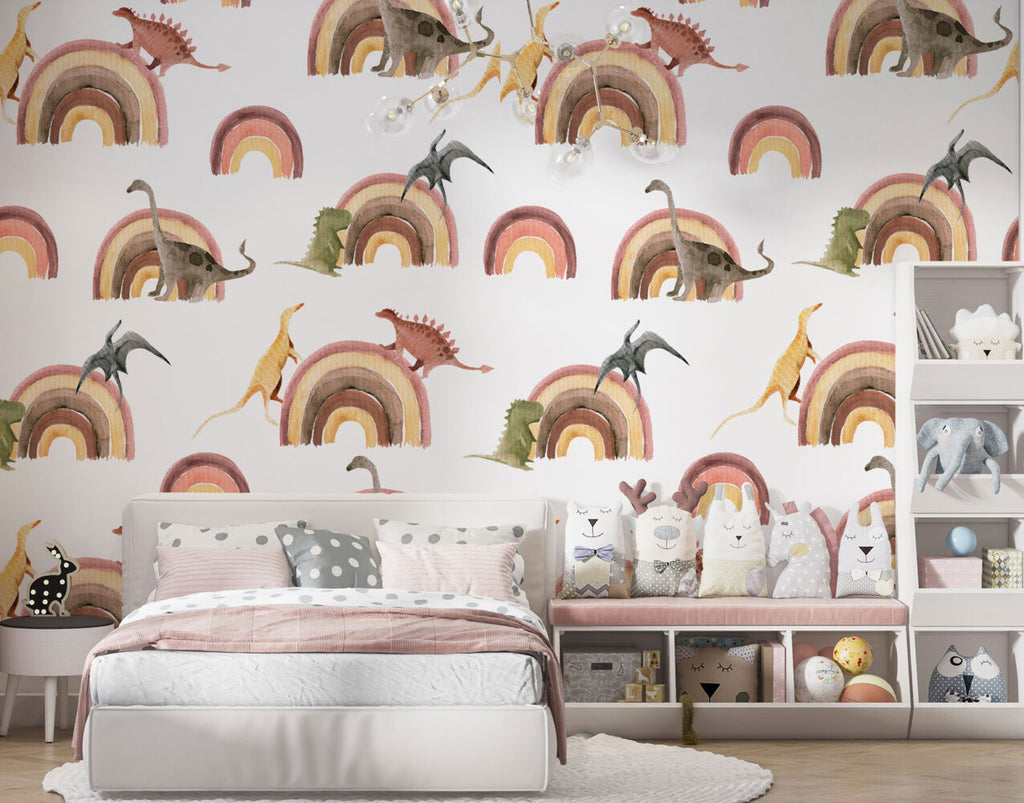 Dinosaur Rainbow Wallpaper : Kids Boho Pattern - View 4