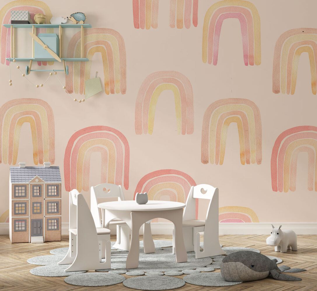 Watercolor Rainbow Wallpaper : Soft Pastel Nursery Pattern - View 4