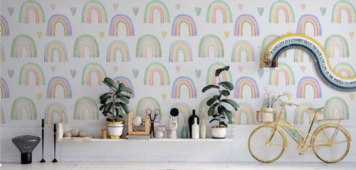 Rainbow Hearts Wallpaper : Pastel Kids Pattern
