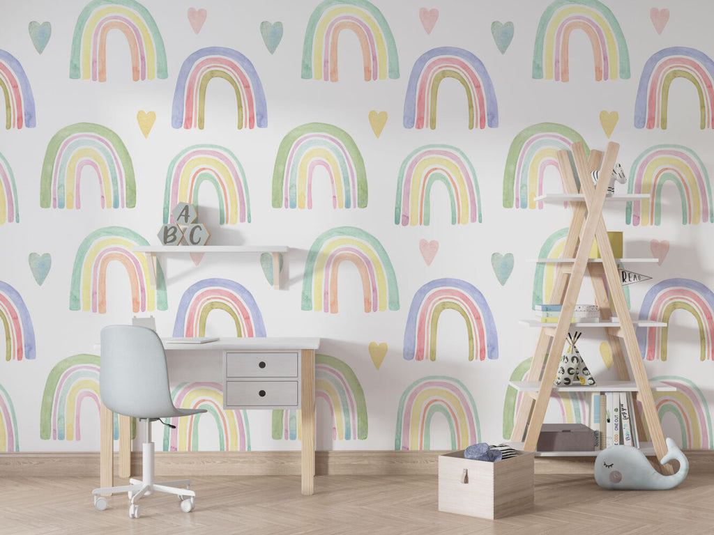 Rainbow Hearts Wallpaper : Pastel Kids Pattern - View 3