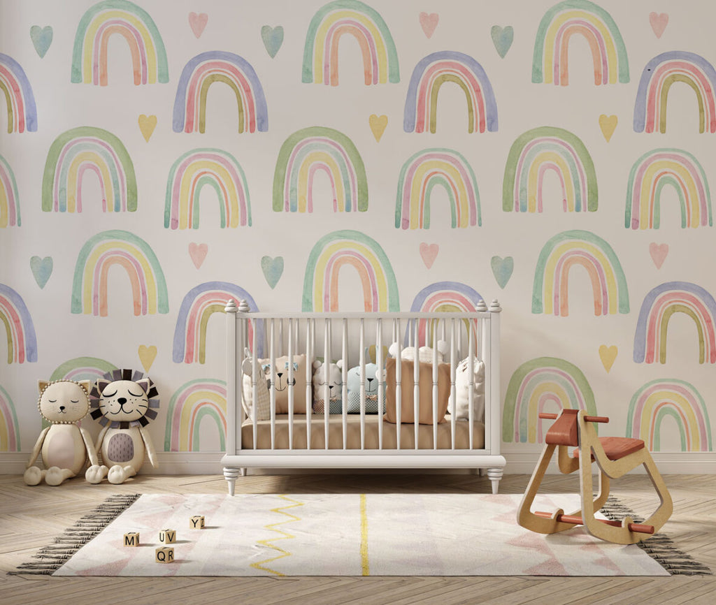 Rainbow Hearts Wallpaper : Pastel Kids Pattern - View 4