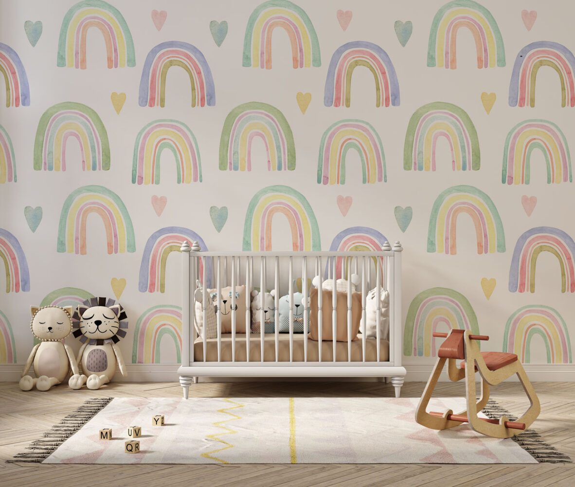 Rainbow Hearts Wallpaper : Pastel Kids Pattern - View 4