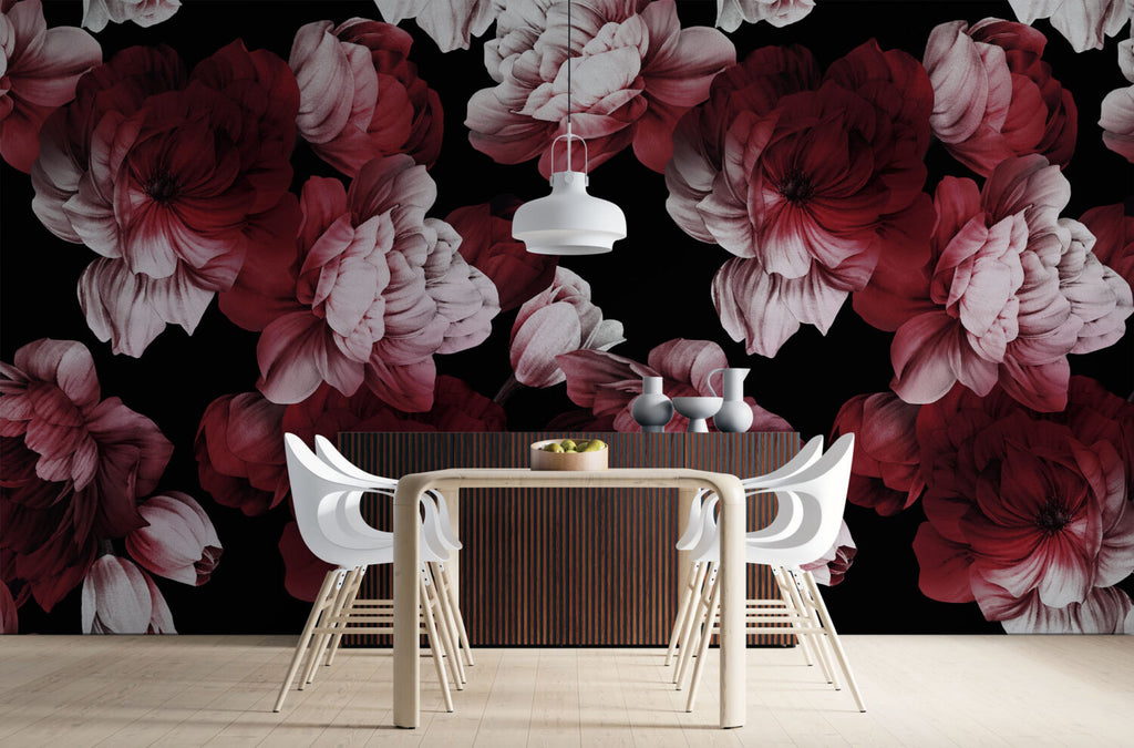 Crimson Peony Wallpaper : Dark Red Floral Mural - View 3