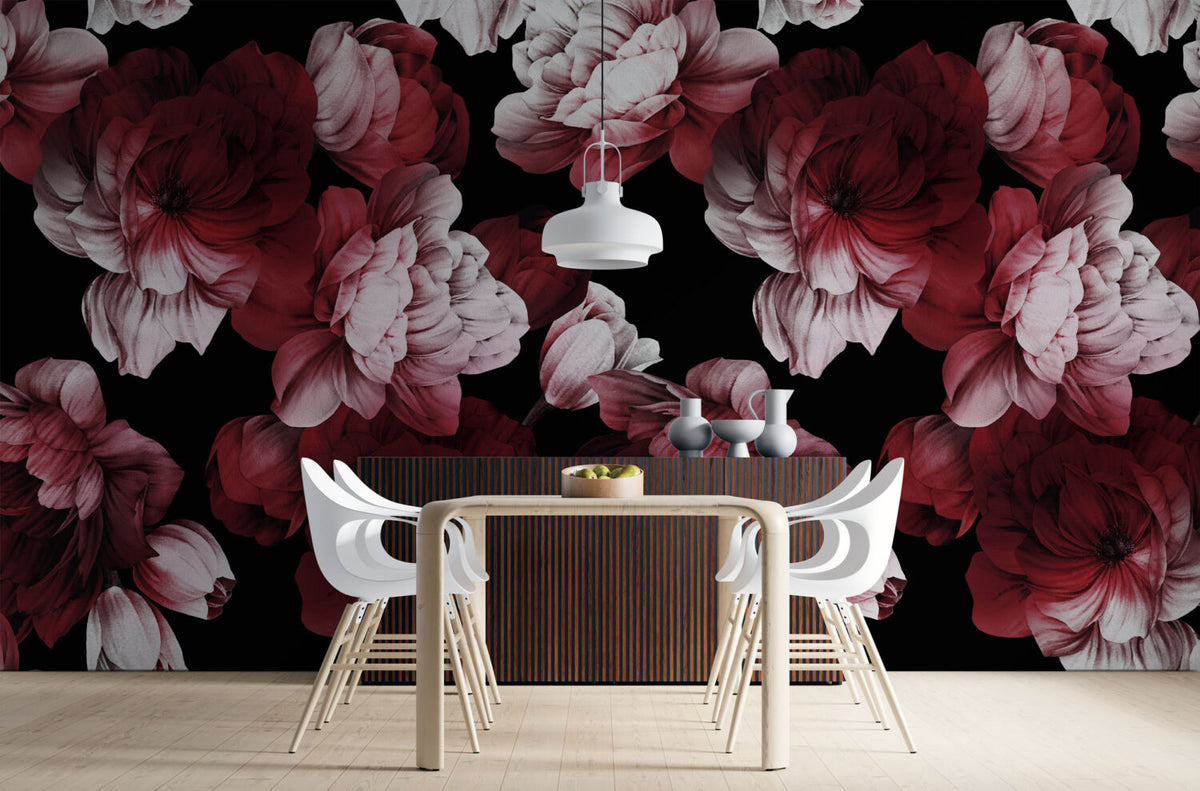 Crimson Peony Wallpaper : Dark Red Floral Mural - View 3