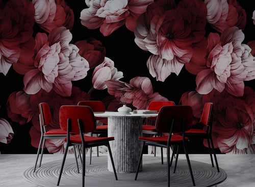 Crimson Peony Wallpaper : Dark Red Floral Mural
