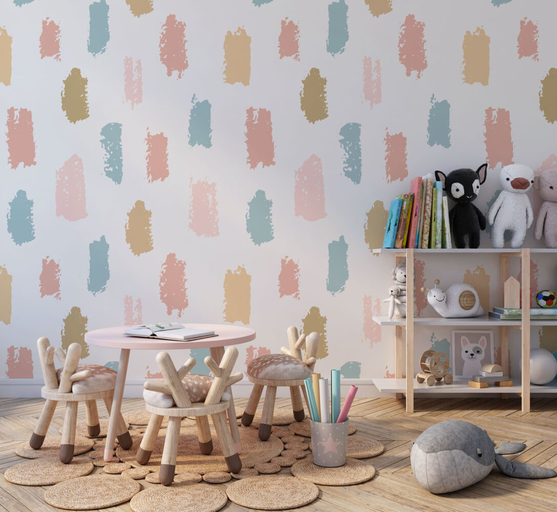 Brush Stroke Wallpaper : Soft Pastel Paint Dabs Pattern - View 3