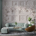 Ornate Panel Wallpaper : 3D White Plaster Ceiling Tiles Mural
