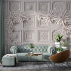Ornate Panel Wallpaper : 3D White Plaster Ceiling Tiles Mural