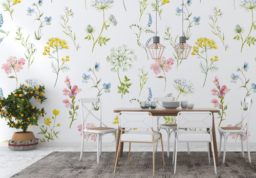 Delicate Wildflower Wallpaper : Watercolor Botanical Pattern