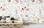 Meadow Floral Wallpaper : Soft Watercolor Wild Bloom Pattern