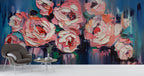 Oil Painted Rose Wallpaper : Impasto Coral Floral Mural