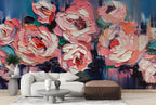 Oil Painted Rose Wallpaper : Impasto Coral Floral Mural - View 3