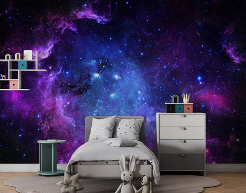 Galaxy Wallpaper : Blue and Purple Starry Nebula Mural