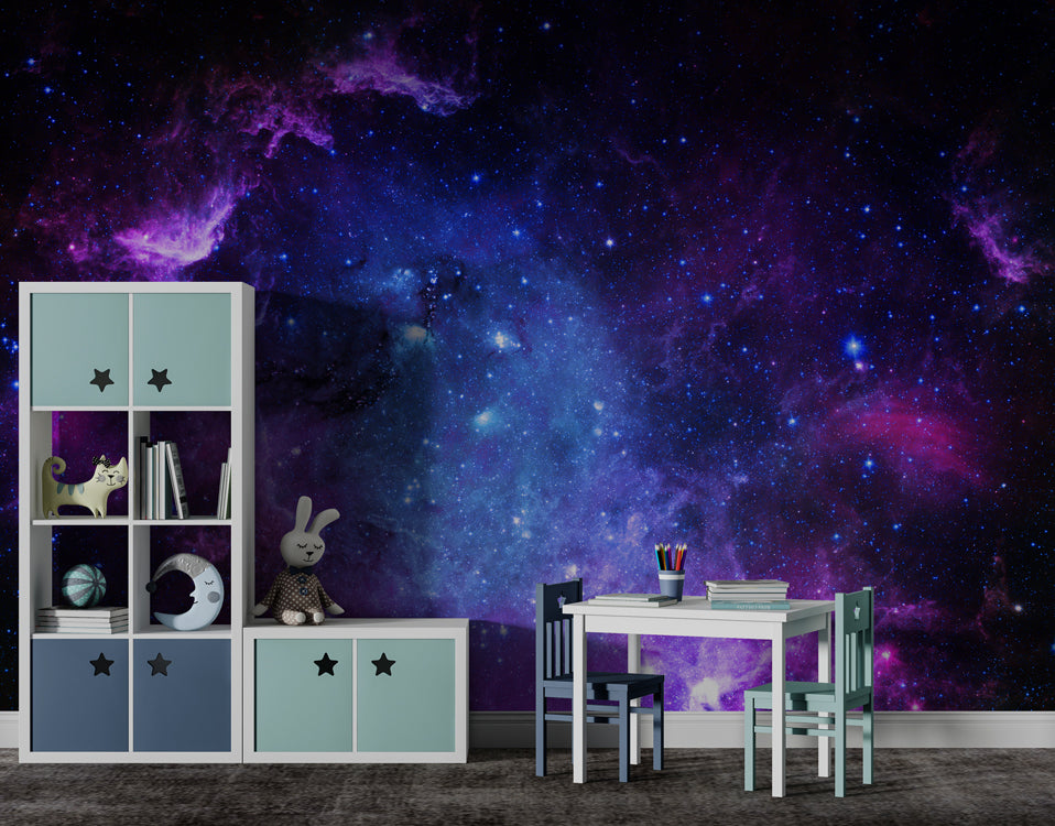 Galaxy Wallpaper : Blue and Purple Starry Nebula Mural - View 3