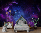Galaxy Wallpaper : Blue and Purple Starry Nebula Mural - View 4