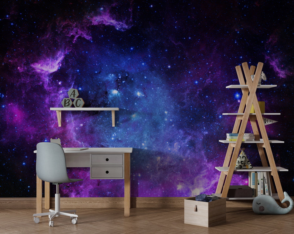Galaxy Wallpaper : Blue and Purple Starry Nebula Mural - View 5