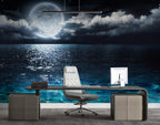 Full Moon Ocean Wallpaper : Moonlit Sea Mural - View 3