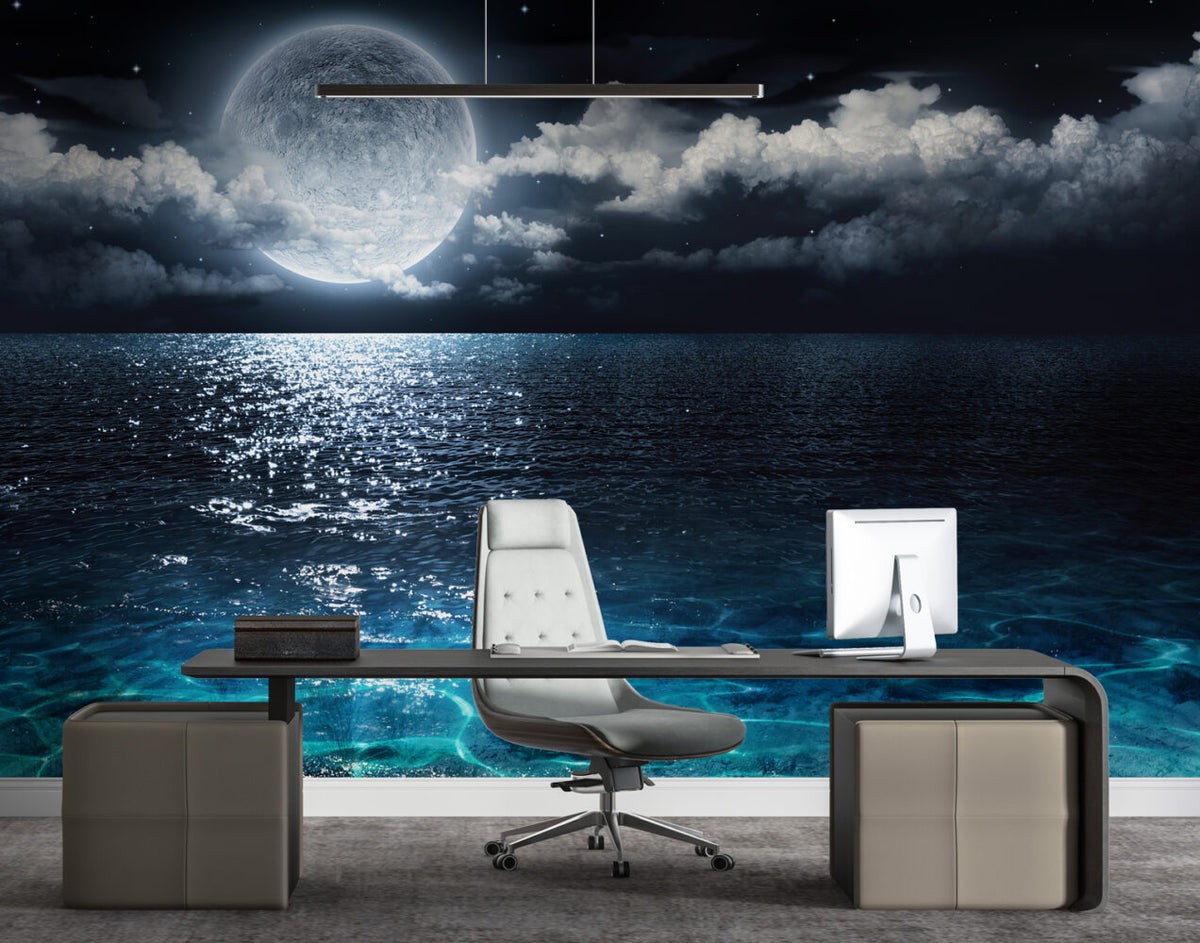 Full Moon Ocean Wallpaper : Moonlit Sea Mural - View 3