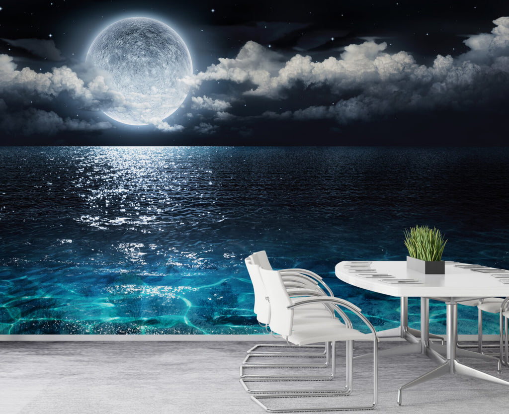 Full Moon Ocean Wallpaper : Moonlit Sea Mural