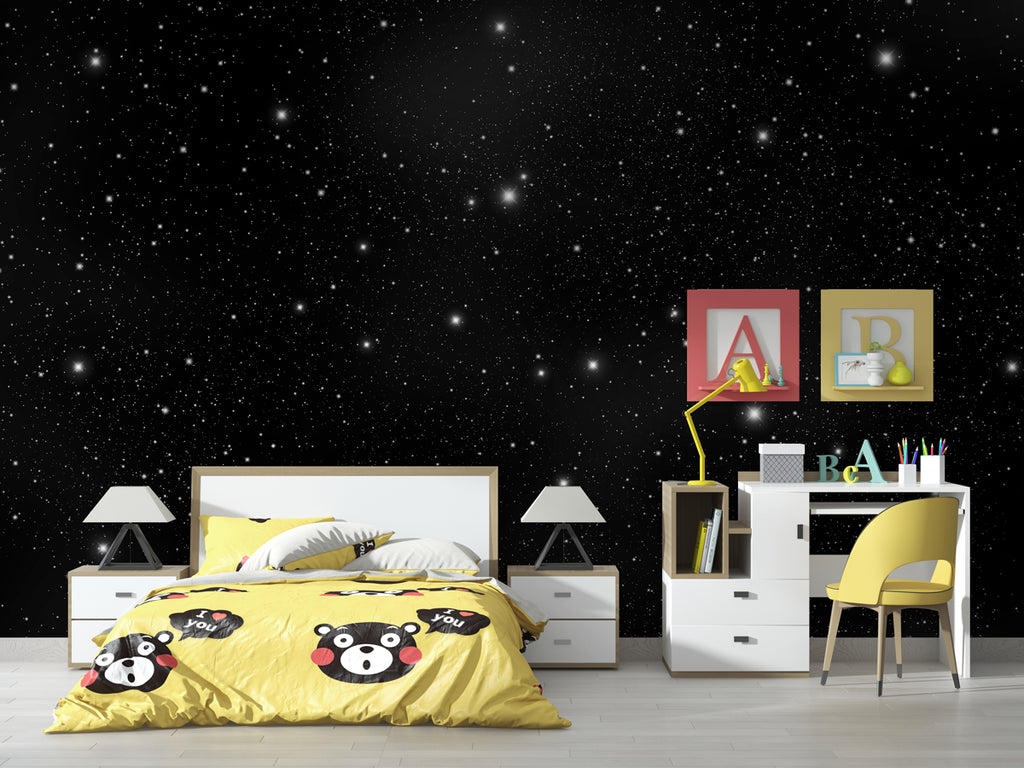 Starry Night Sky Wallpaper : Black Stars and Moon Mural - View 3