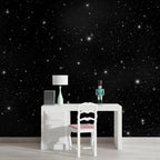 Starry Night Sky Wallpaper : Black Stars and Moon Mural - View 4
