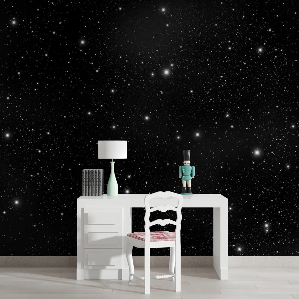 Starry Night Sky Wallpaper : Black Stars and Moon Mural - View 4