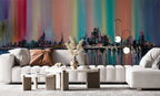 Abstract City Wallpaper : Rainbow Oil Painted Skyline Mural - View 2