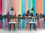 Abstract City Wallpaper : Rainbow Oil Painted Skyline Mural