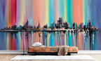 Abstract City Wallpaper : Rainbow Oil Painted Skyline Mural - View 3