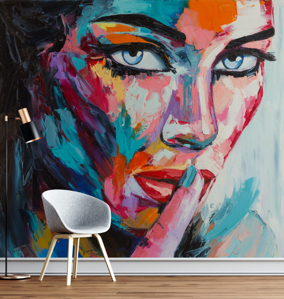 Pop Art Portrait Wallpaper : Colorful Oil Painted Face Mural