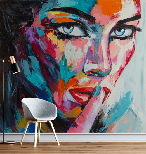 Pop Art Portrait Wallpaper : Colorful Oil Painted Face Mural
