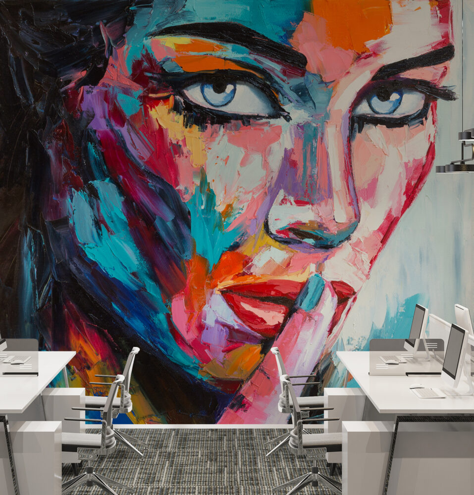 Pop Art Portrait Wallpaper : Colorful Oil Painted Face Mural - View 4