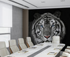 Tiger Wallpaper : Black and White Blue-Eyed Tiger Mural - View 3