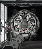 Tiger Wallpaper : Black and White Blue-Eyed Tiger Mural