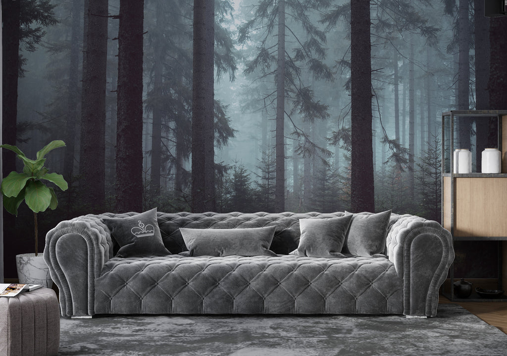 Dark Forest Wallpaper : Misty Pine Woods Mural