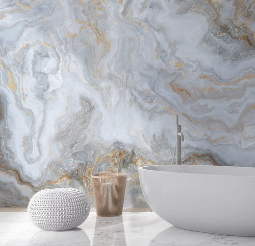 Gold White Marble Wallpaper : Soft Onyx Swirl Mural