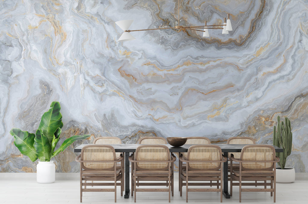 Gold White Marble Wallpaper : Soft Onyx Swirl Mural - View 3