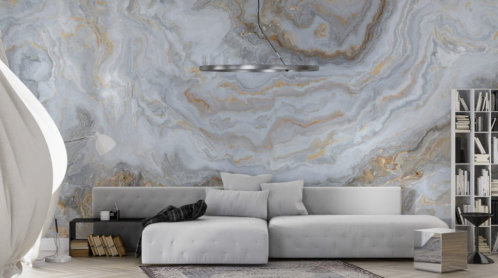 Gold White Marble Wallpaper : Soft Onyx Swirl Mural - View 4
