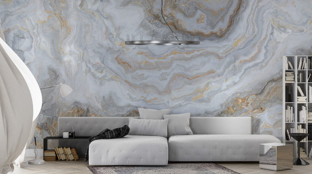 Gold White Marble Wallpaper : Soft Onyx Swirl Mural - View 4