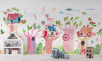 Treehouse Wallpaper : Colorful Kids Village Mural - View 4