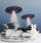 UFO Wallpaper : Glowing Flying Saucers Kids Mural - View 3
