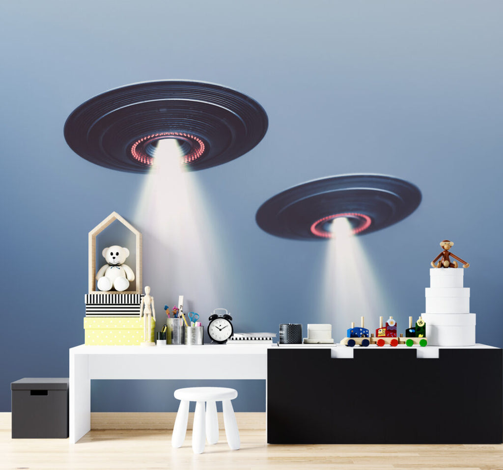 UFO Wallpaper : Glowing Flying Saucers Kids Mural - View 4