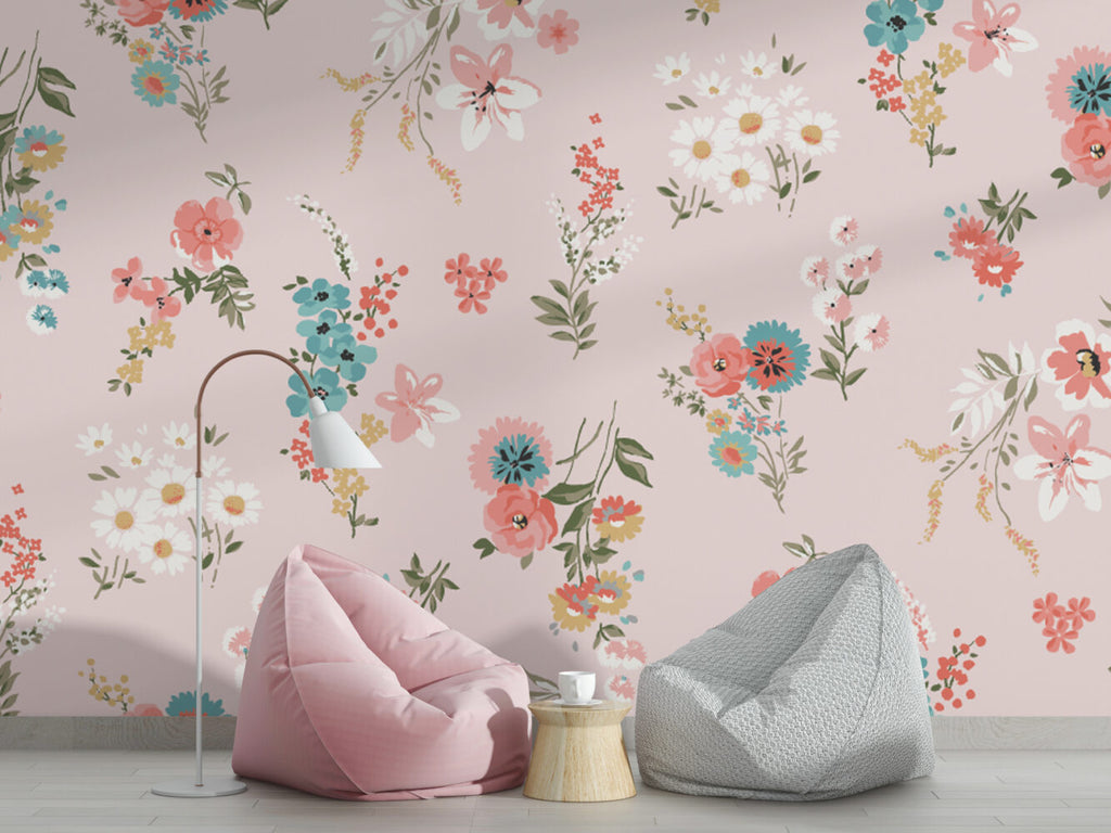 Pastel Floral Wallpaper : Soft Pink Ditsy Flowers Pattern