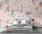 Pastel Floral Wallpaper : Soft Pink Ditsy Flowers Pattern - View 3