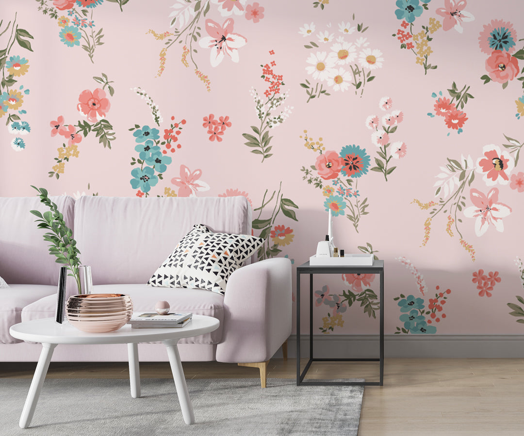 Pastel Floral Wallpaper : Soft Pink Ditsy Flowers Pattern - View 4