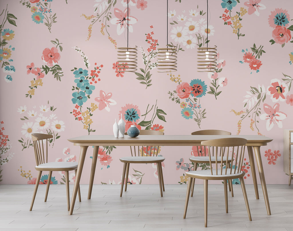 Pastel Floral Wallpaper : Soft Pink Ditsy Flowers Pattern - View 5